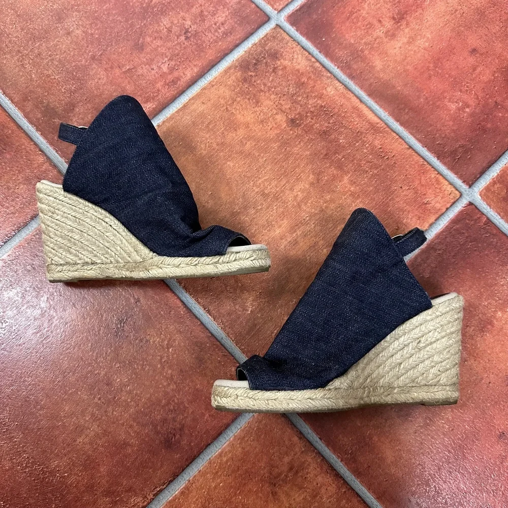 Maria Pino Denim Espadrille Slingback Open Toe Wedge Sandals Size US 9